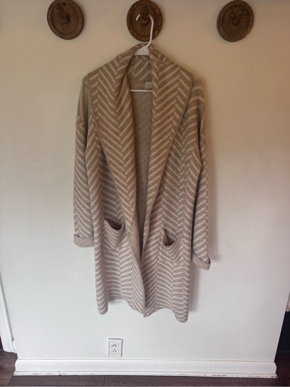 A New Day Women's Cream Chevron Open-Front long duster Sweater Cardigan S/ XS
